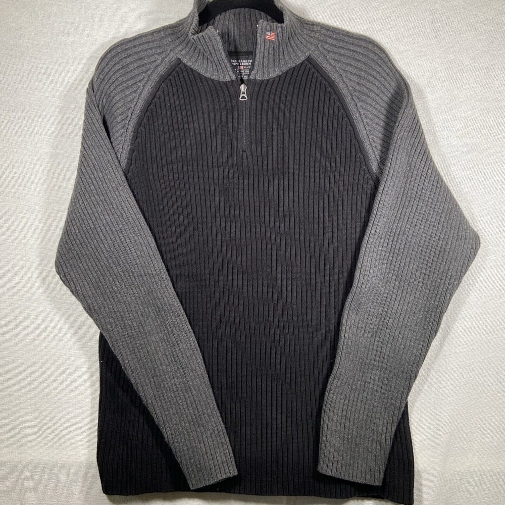 RALPH LAUREN POLO Jeans
1/4 Zip Ribbed Pullover Sweater XL RL Flag Preppy VTG